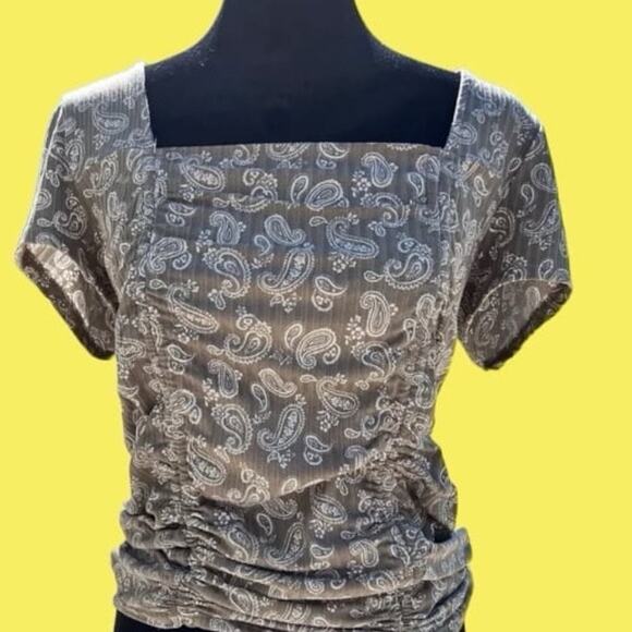 WILD MOSS women's size L, drawstring on sides top, short sleeve, square neck - Picture 1 of 5